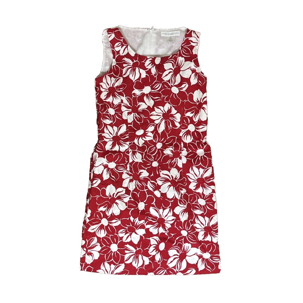 Petite Sophisticate Floral Red Dress Sleeveless Size 4 Cotton Blend